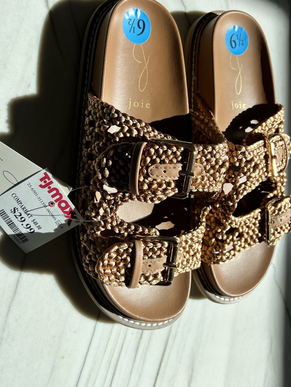 Joie Tan Braided Double-Buckle Slide Sandals